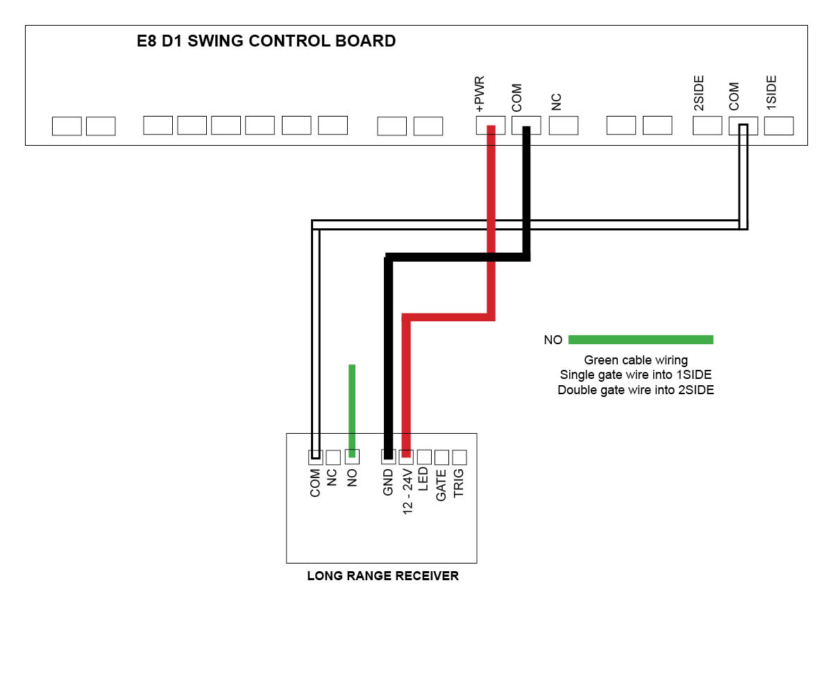 wiring long range receive to E8 auto gate