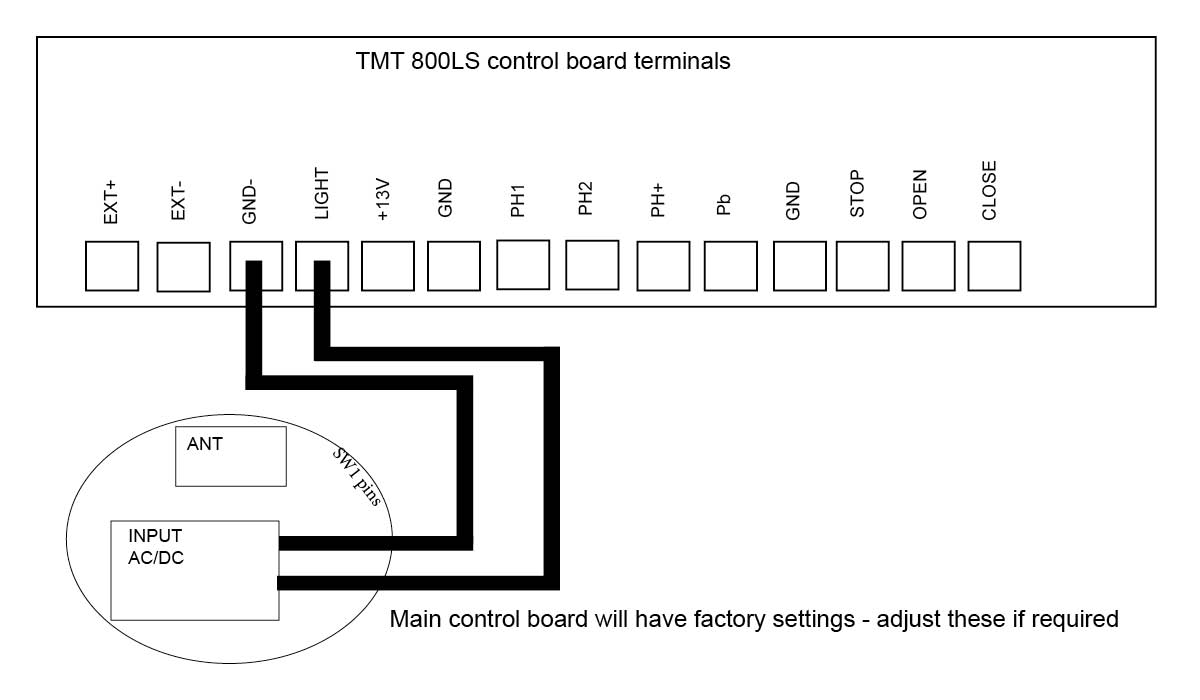 Gate Warning Light wiring to TMT 800LS gate opener