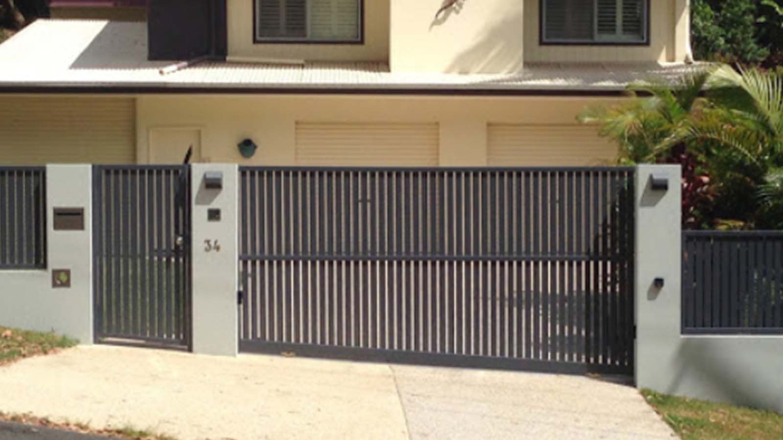 driveway gate on a fall across the driveway made to suit, sliding gate, driveway gate, front gate, driveway gates brisbane